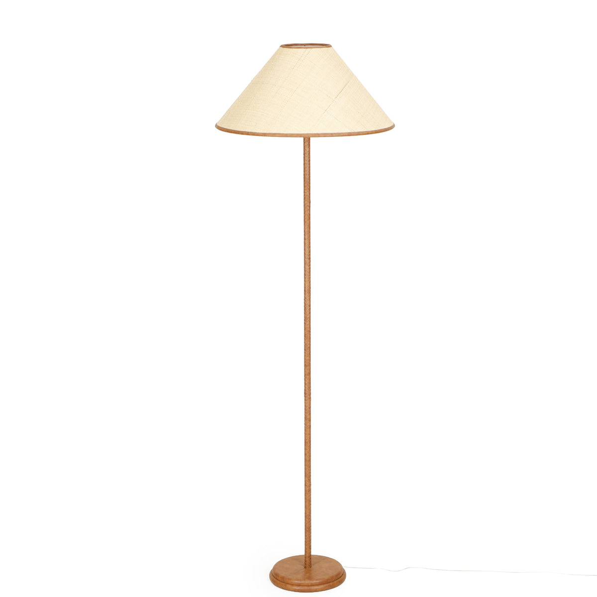 Keria Natural Vegan Leather and Raffia Contract-Grade Floor Lamp - View 3