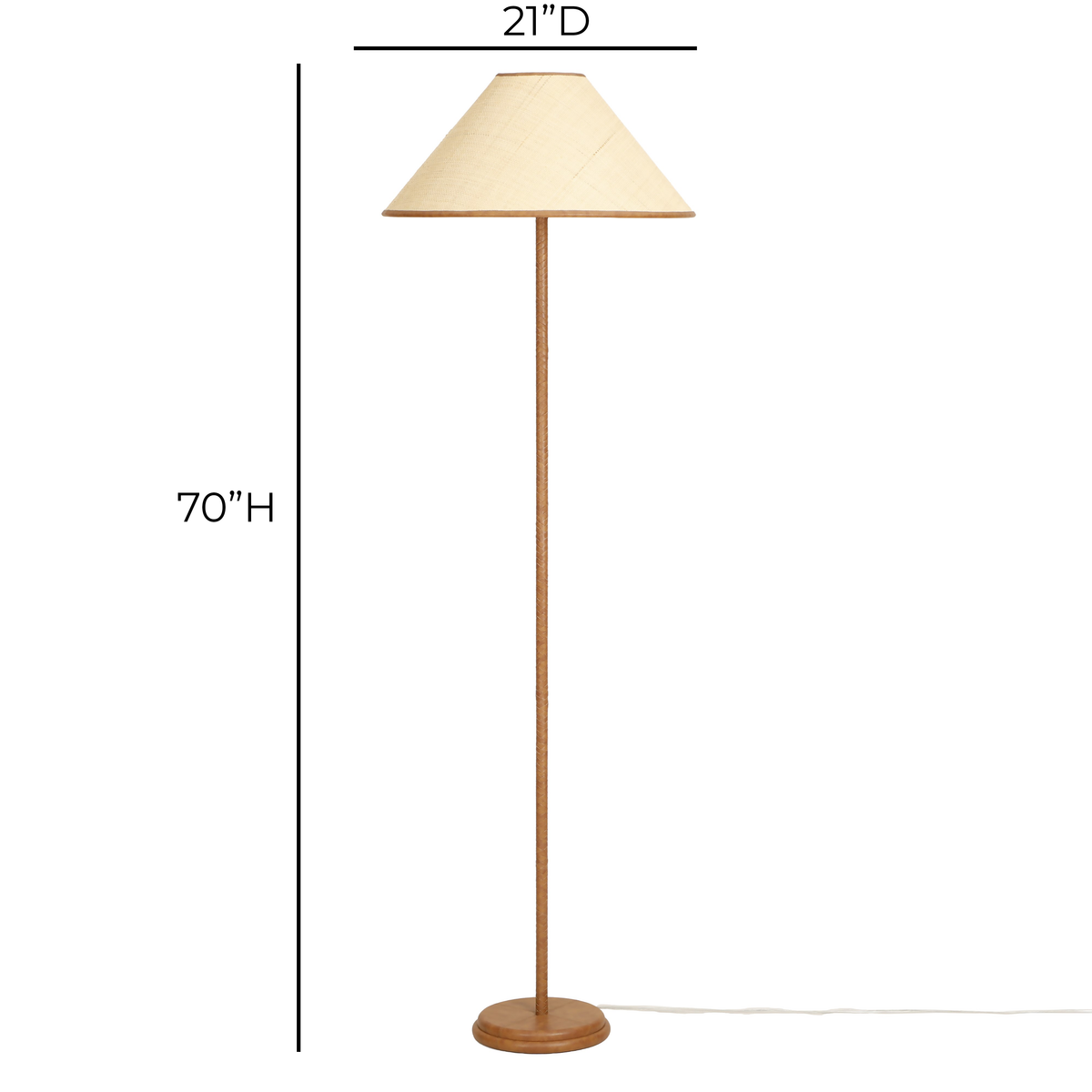 Keria Natural Vegan Leather and Raffia Contract-Grade Floor Lamp - View 8