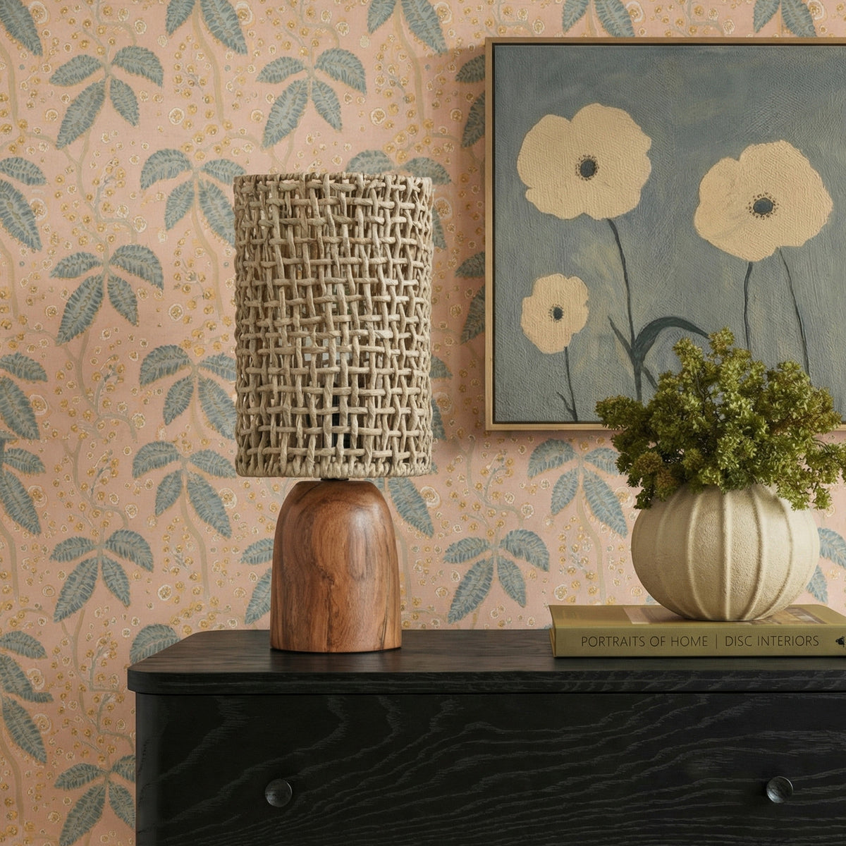 Kombu Natural Raffia and Wood Small Table Lamp - View 2