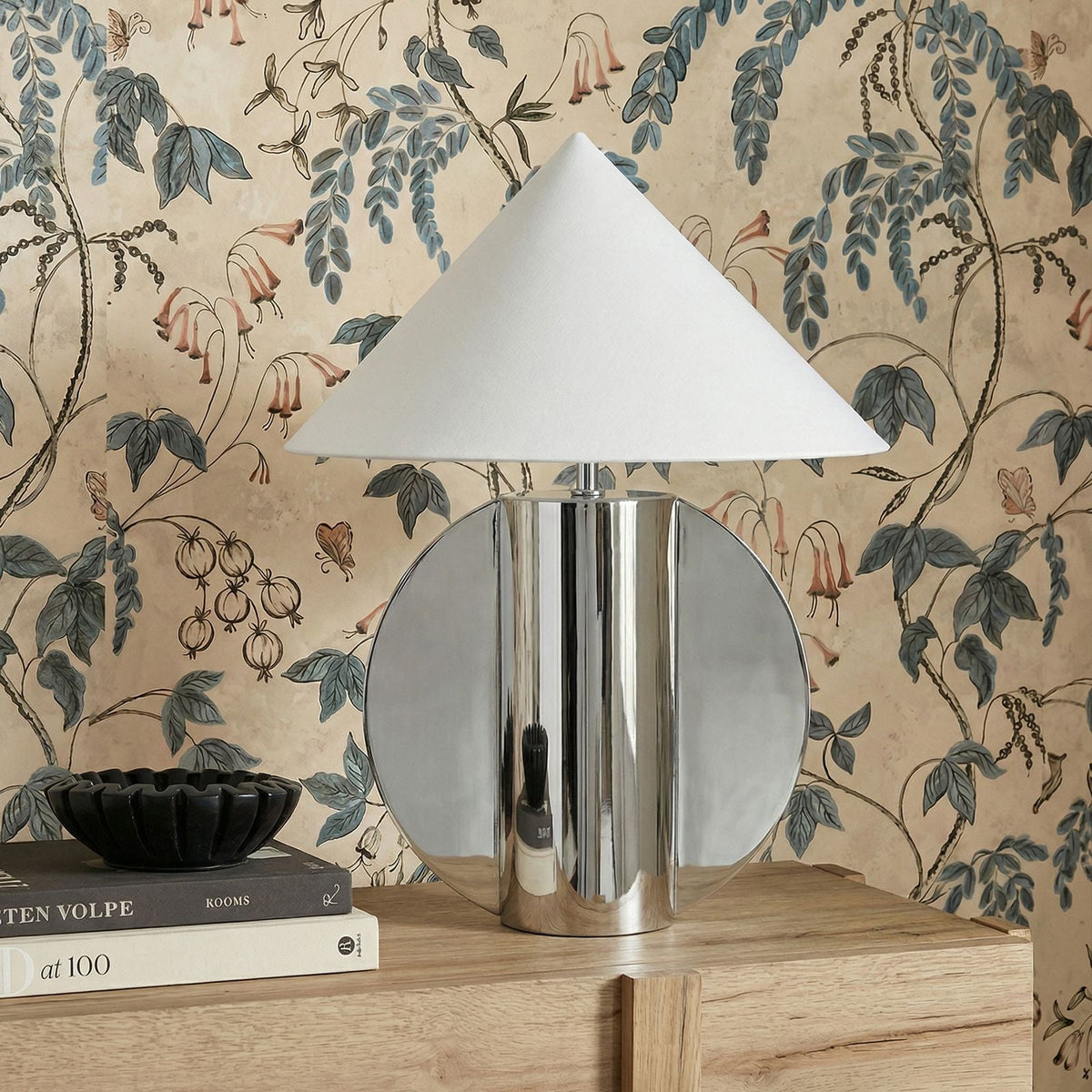 Geo Semi-Circled Chrome Table Lamp - View 2