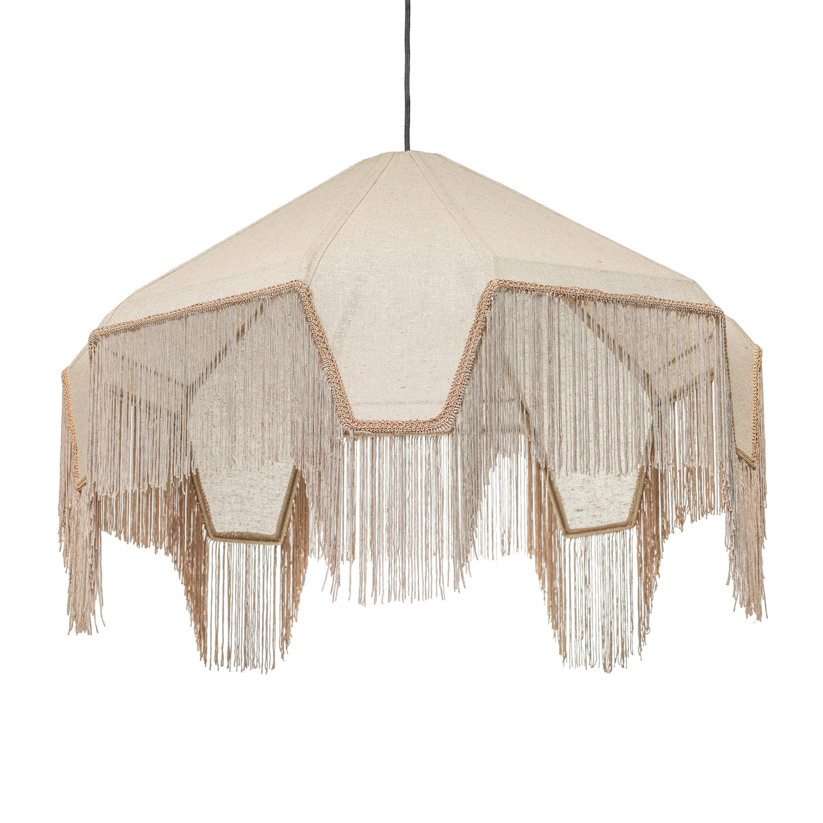 Buchanan Fabric Fringed Angled Pendant Light - View 4