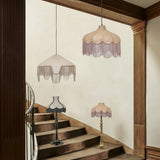 Buchanan Fabric Fringed Angled Pendant Light - View 2