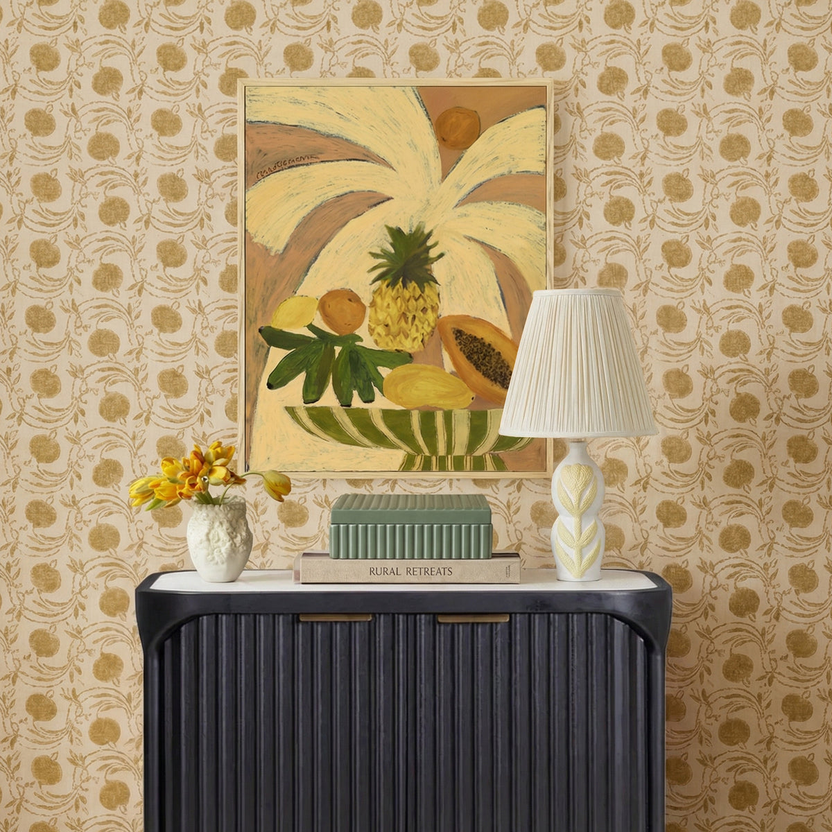 Edith Curved Papier Mache Flower Pleated Table Lamp - View 2