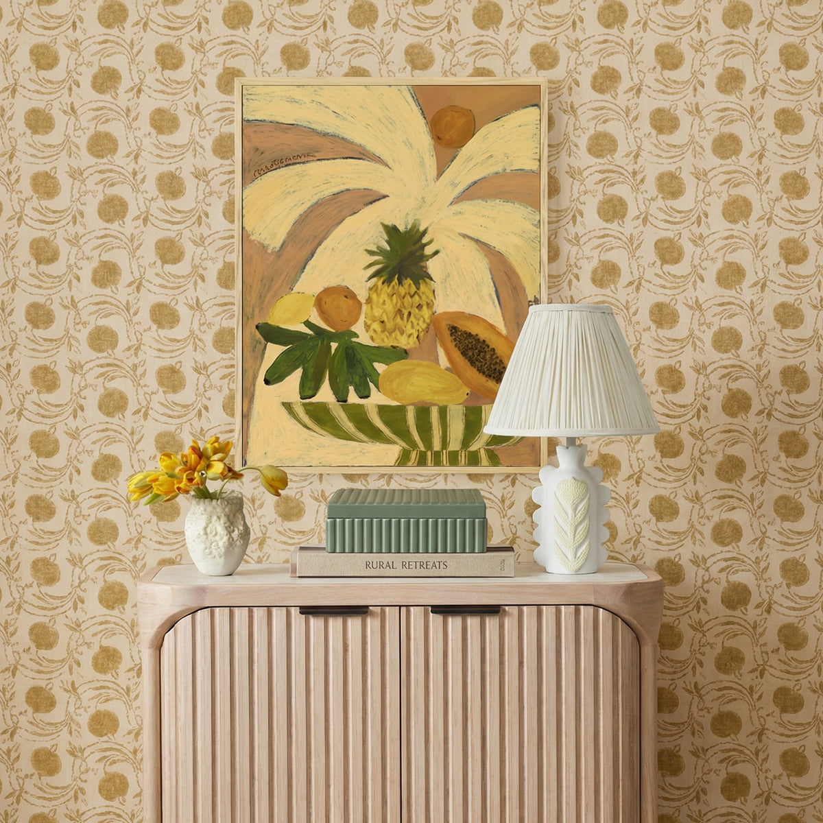 Edith Scalloped Papier Mache Flower Pleated Table Lamp - View 2