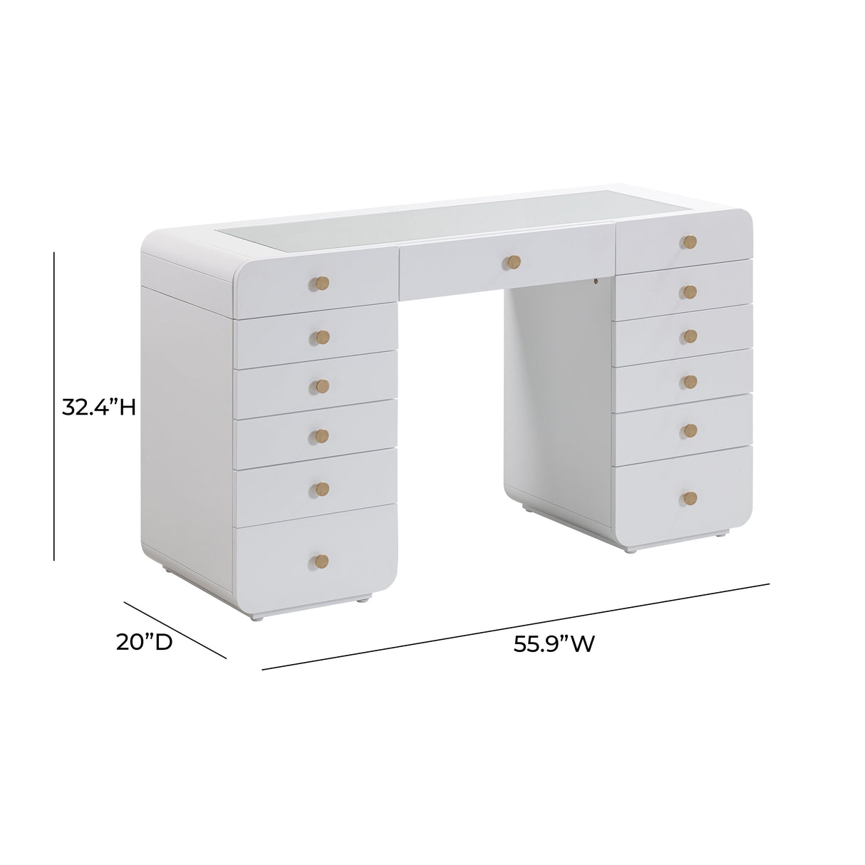 Hollywood 56" White Desk with Vanity Mirror