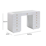 Hollywood 56" White Desk with LED Panel Vanity Mirror