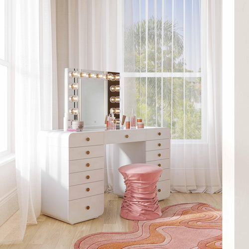 Hollywood 56" White 13-Drawer Vanity Desk