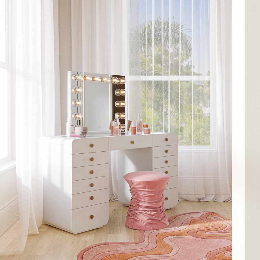 Hollywood 56" White 13-Drawer Vanity Desk