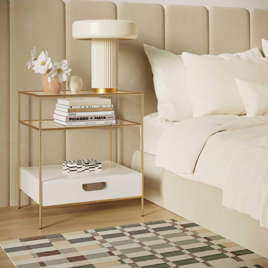 Darla 23" Cream Glass Nightstand With Drawer