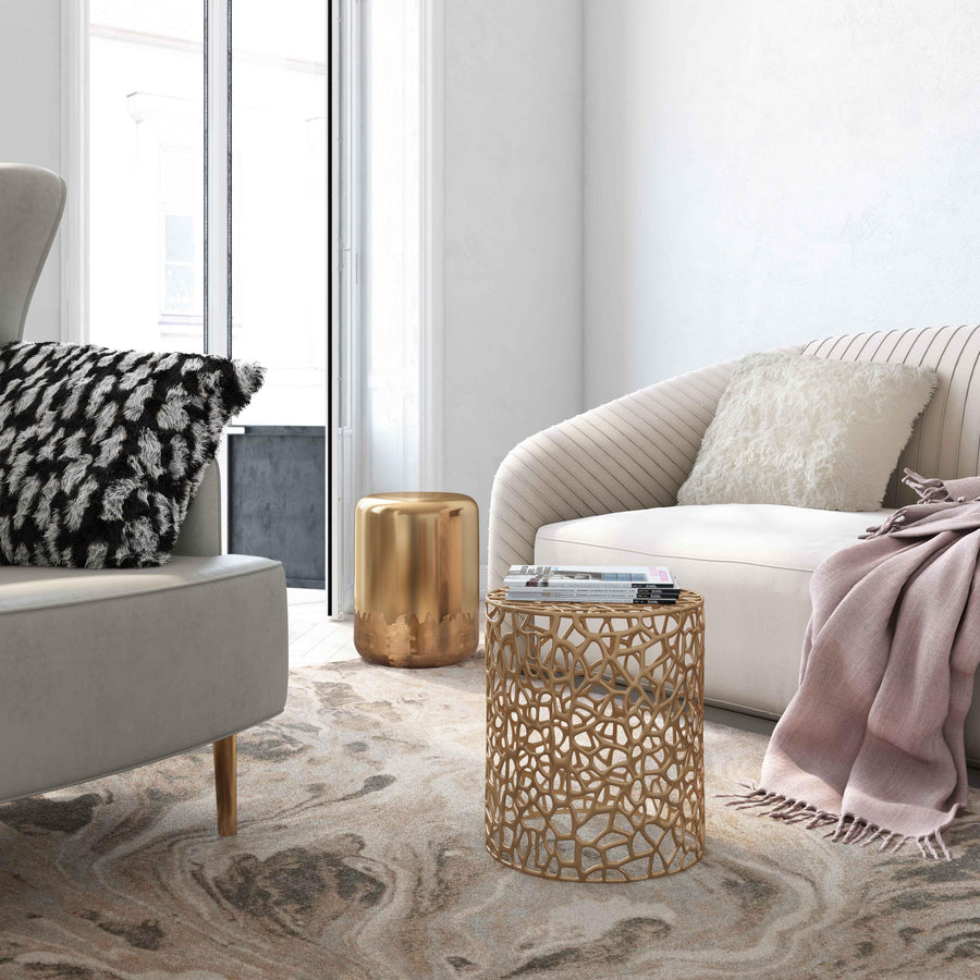 Sophia Side Table with Interwoven Design - Modern Glam Gold-Finished Aluminum Accent Table