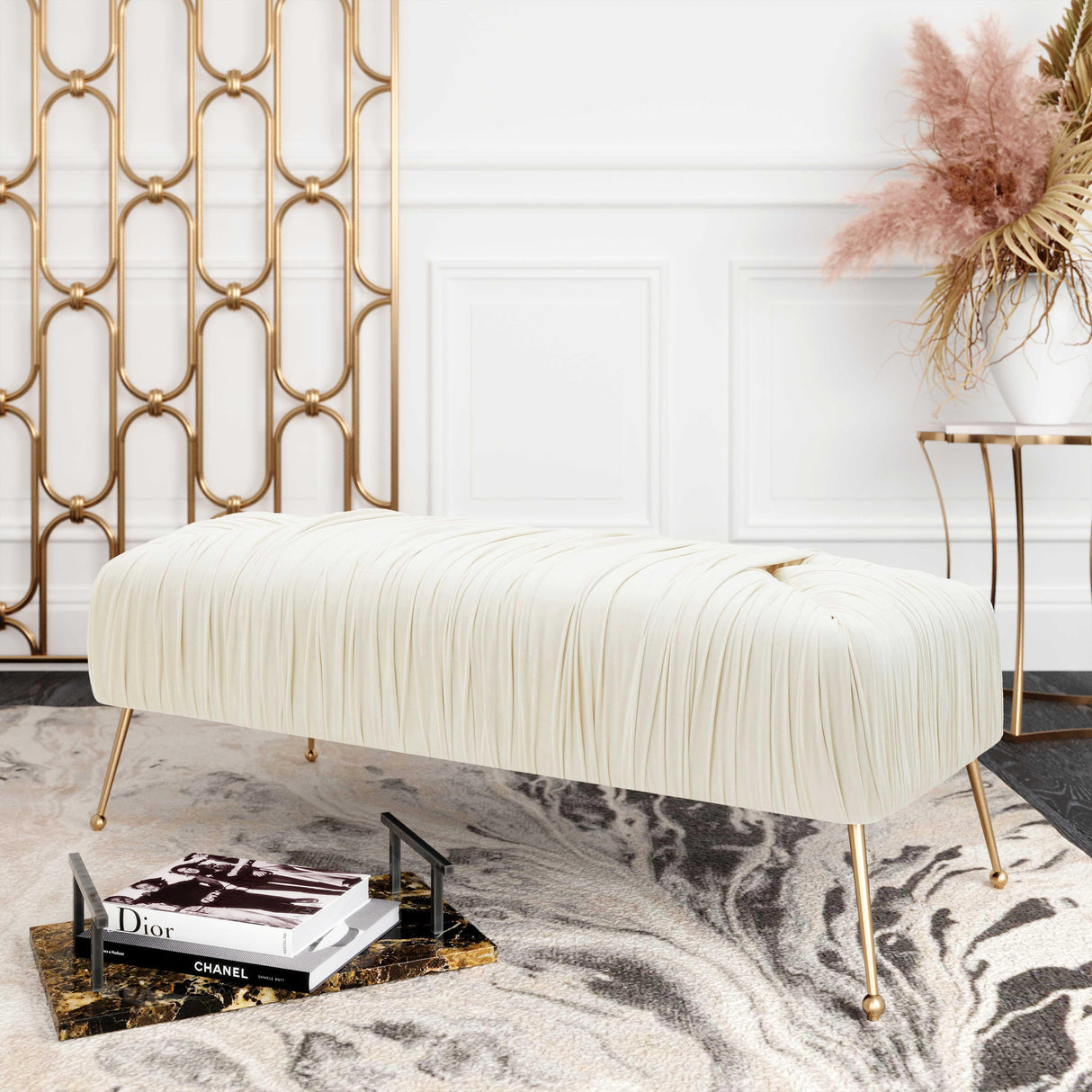 Jessica 47" Cream Velvet Bench