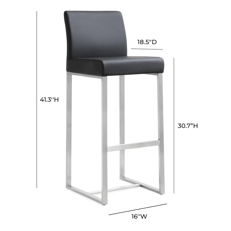 Denmark Performance Vegan Leather Stool with Silver Base - Set of 2 dimensions