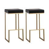 Ferrara Black Performance Vegan Leather and Gold Steel Barstool - Set of 2