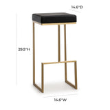 Ferrara Black Performance Vegan Leather and Gold Steel Barstool - Set of 2