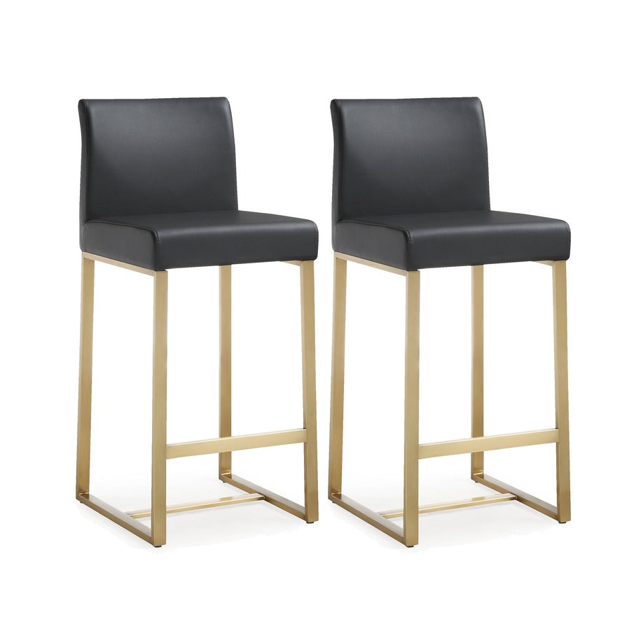 Denmark Performance Vegan Leather Stool with Gold Base - Set of 2