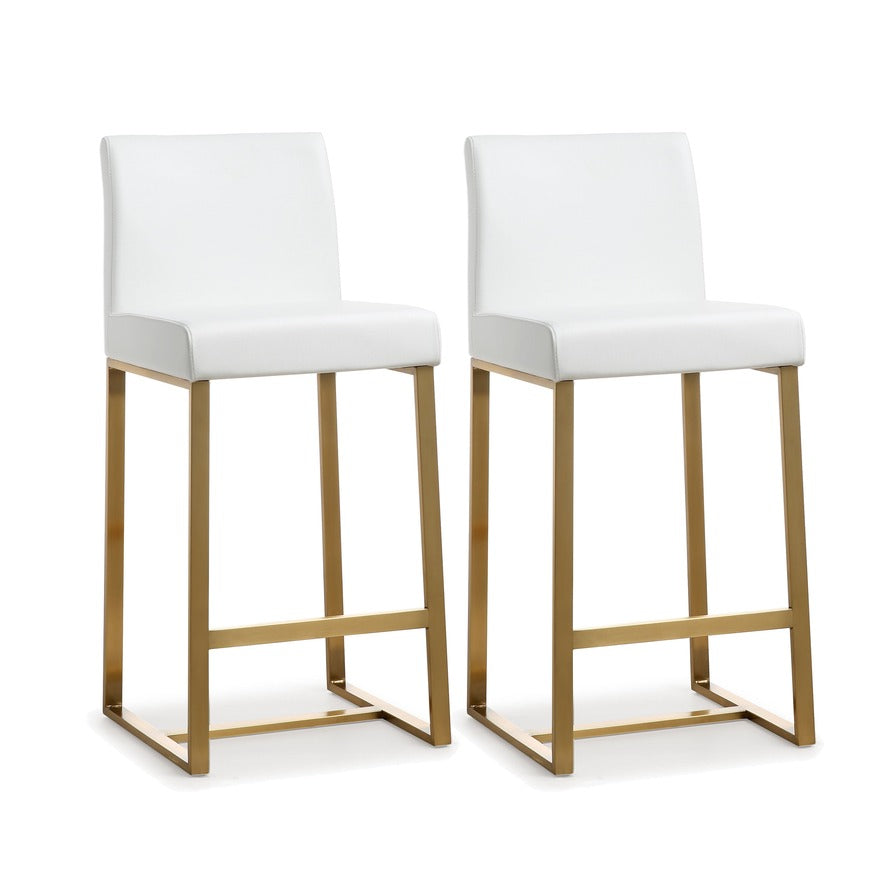 Denmark Performance Vegan Leather Stool with Gold Base - Set of 2
