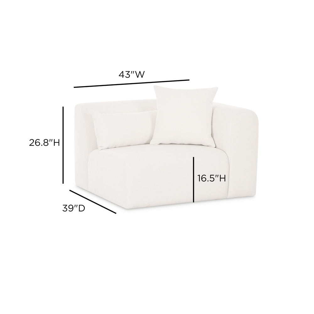 Tarra Cream Performance Chenille Modular Corner Chair dimensions