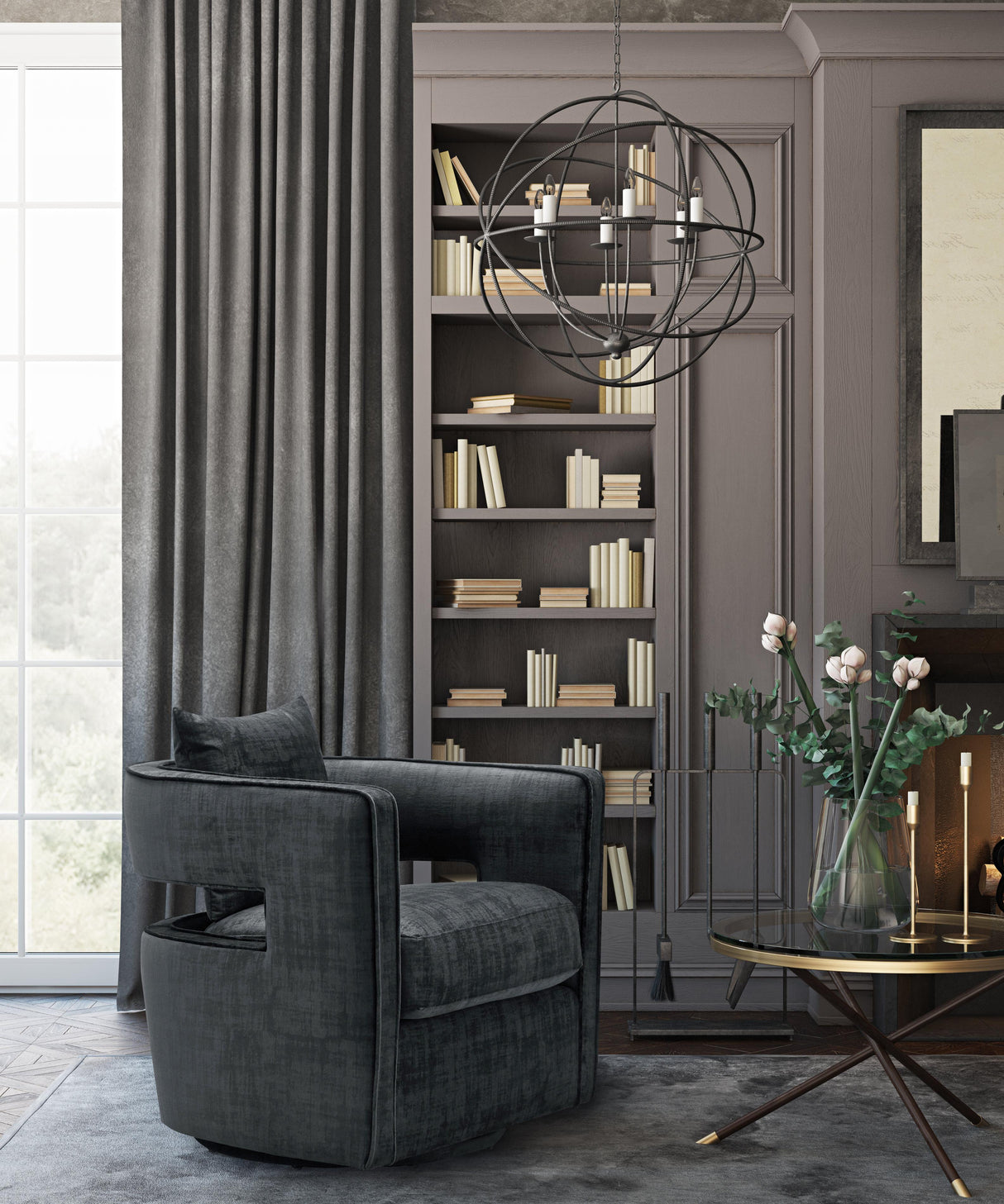 Kennedy Black Textured Velvet Swivel Chair