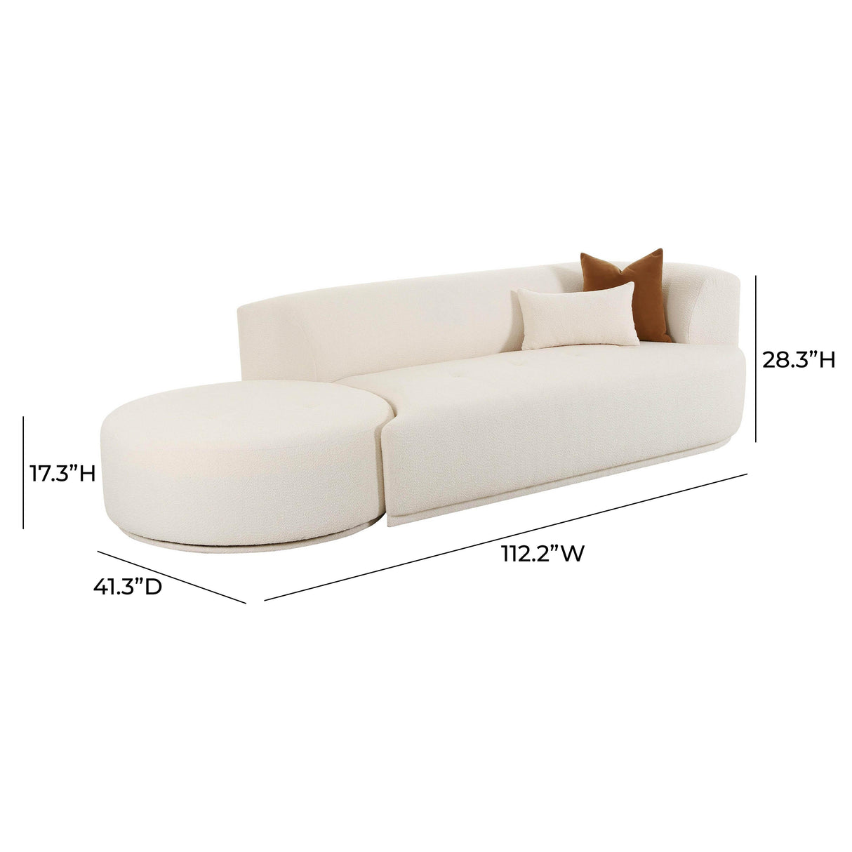 Fickle 112" 2-Piece Cream Boucle Chaise Modular Sofa