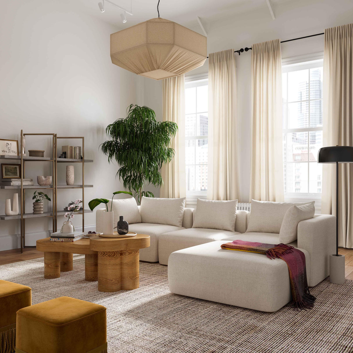 Hangover 4-Piece Cream Performance Linen Modular Sectional