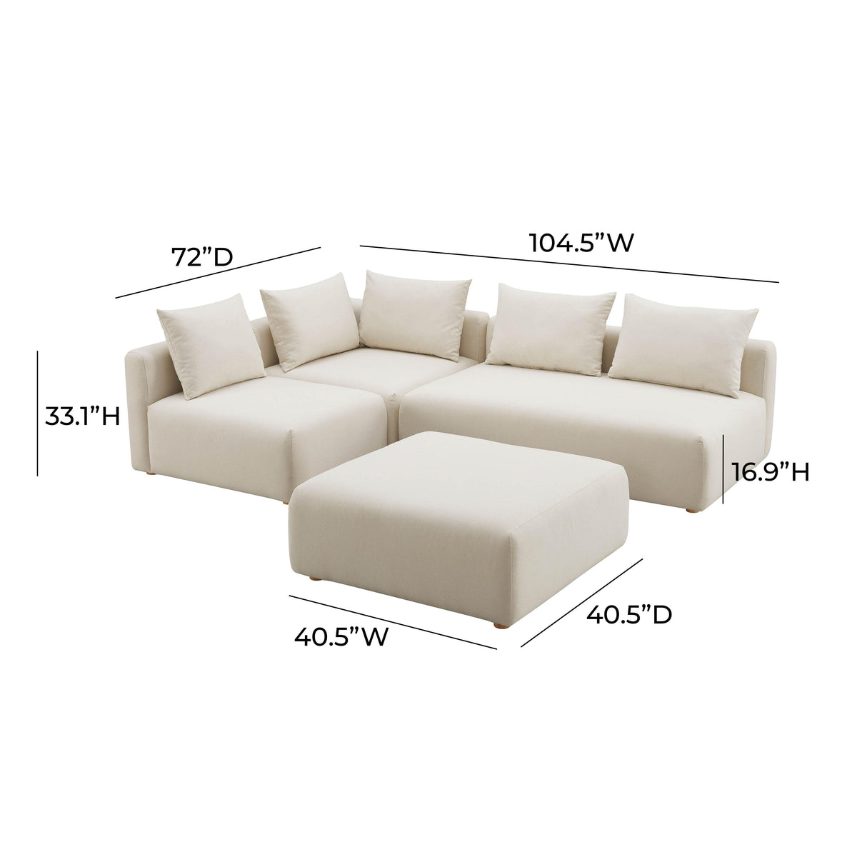 Hangover 4-Piece Cream Performance Linen Modular Chaise Sectional