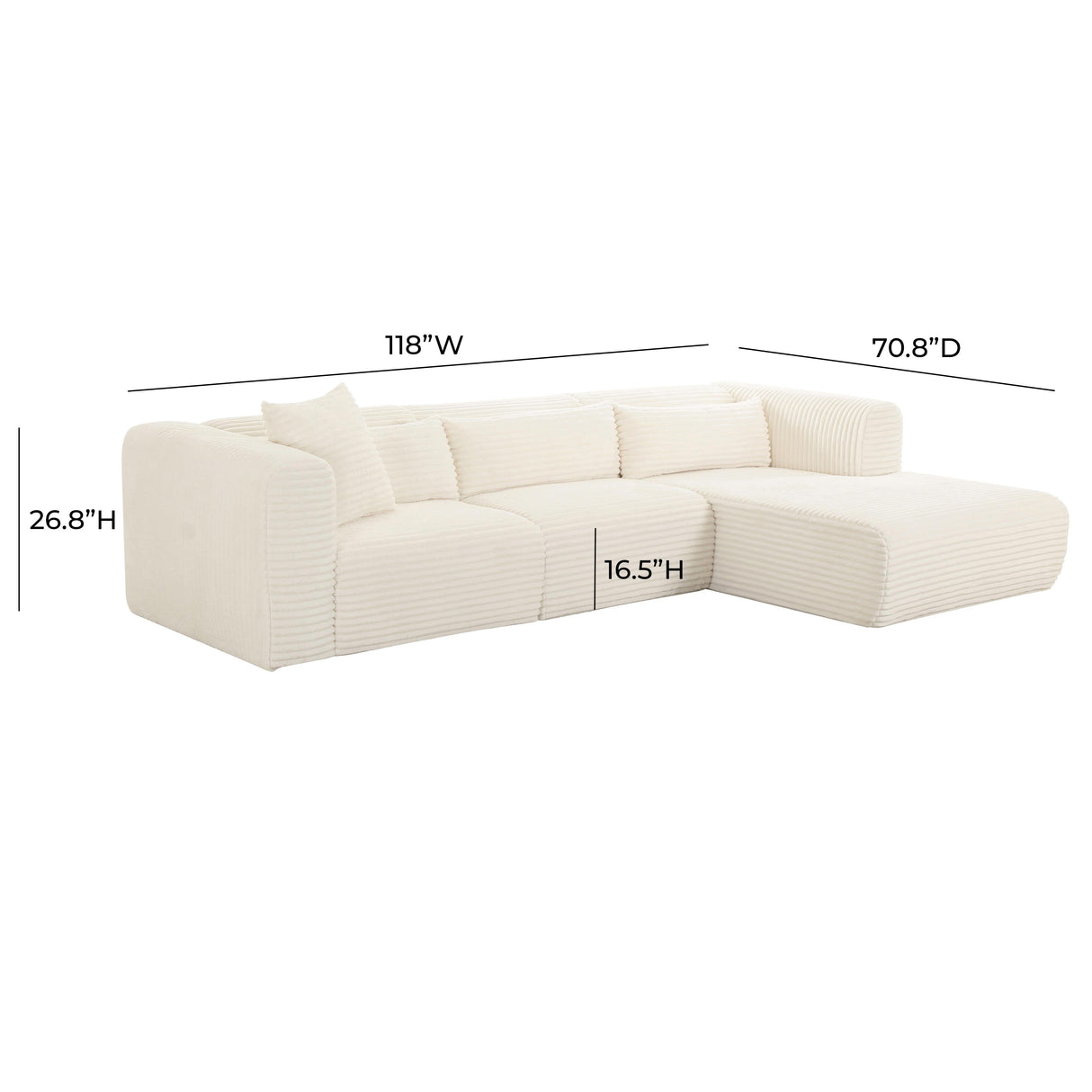 Tarra 3-Piece Fluffy Oversized Corduroy Modular L-Shaped Sectional