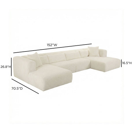 Tarra 4-Piece Fluffy Oversized Performance Corduroy Modular U-Sectional - View 14