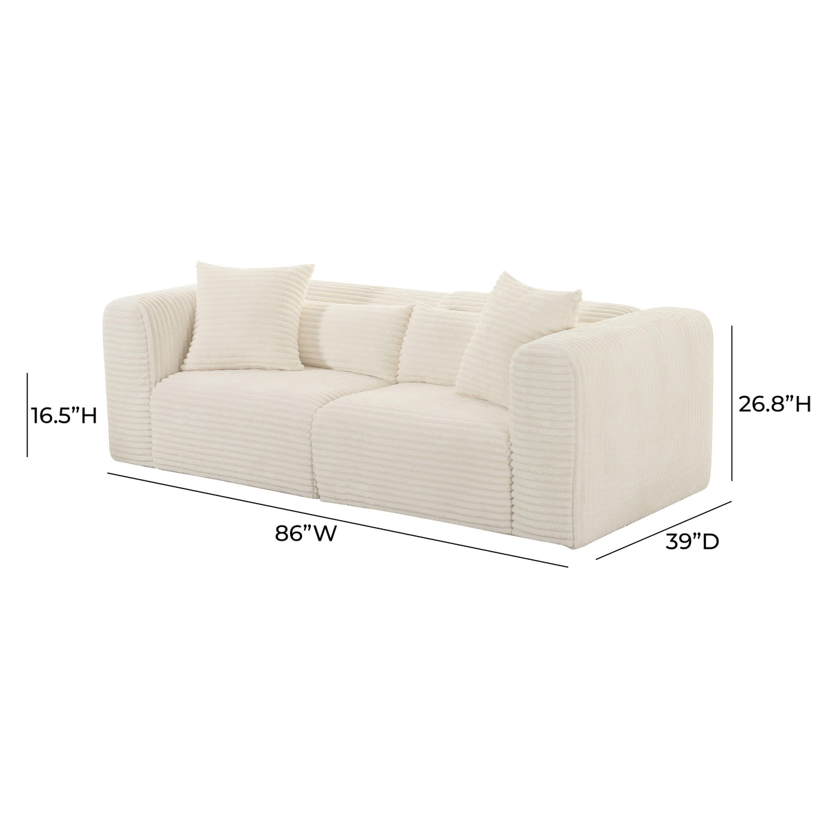 Tarra 86" Fluffy Oversized Corduroy Modular Loveseat