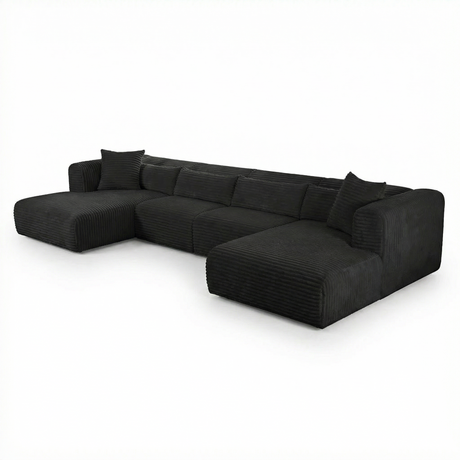 Tarra 4-Piece Fluffy Oversized Performance Corduroy Modular U-Sectional - View 4