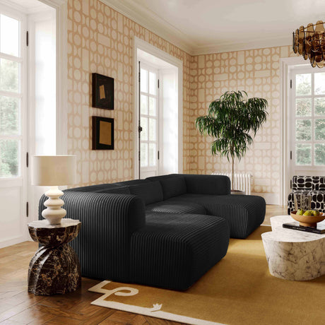 Tarra 4-Piece Fluffy Oversized Performance Corduroy Modular U-Sectional - View 2
