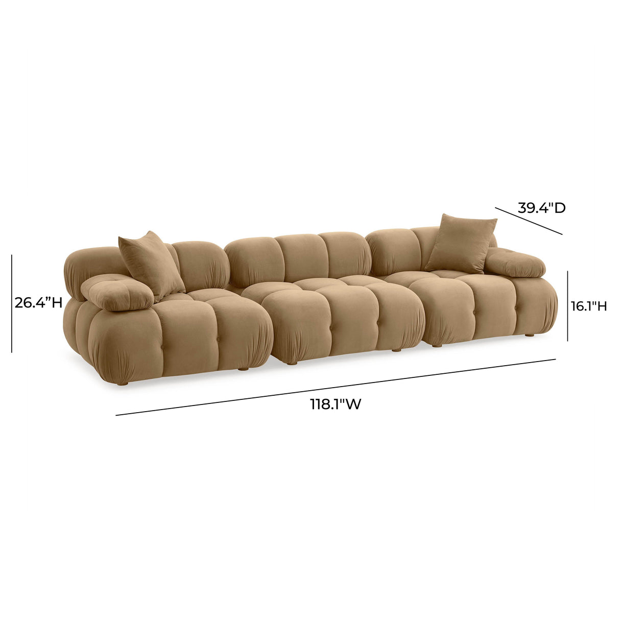 Calliope 118" Cafe Au Lait Performance Velvet Modular Sofa
