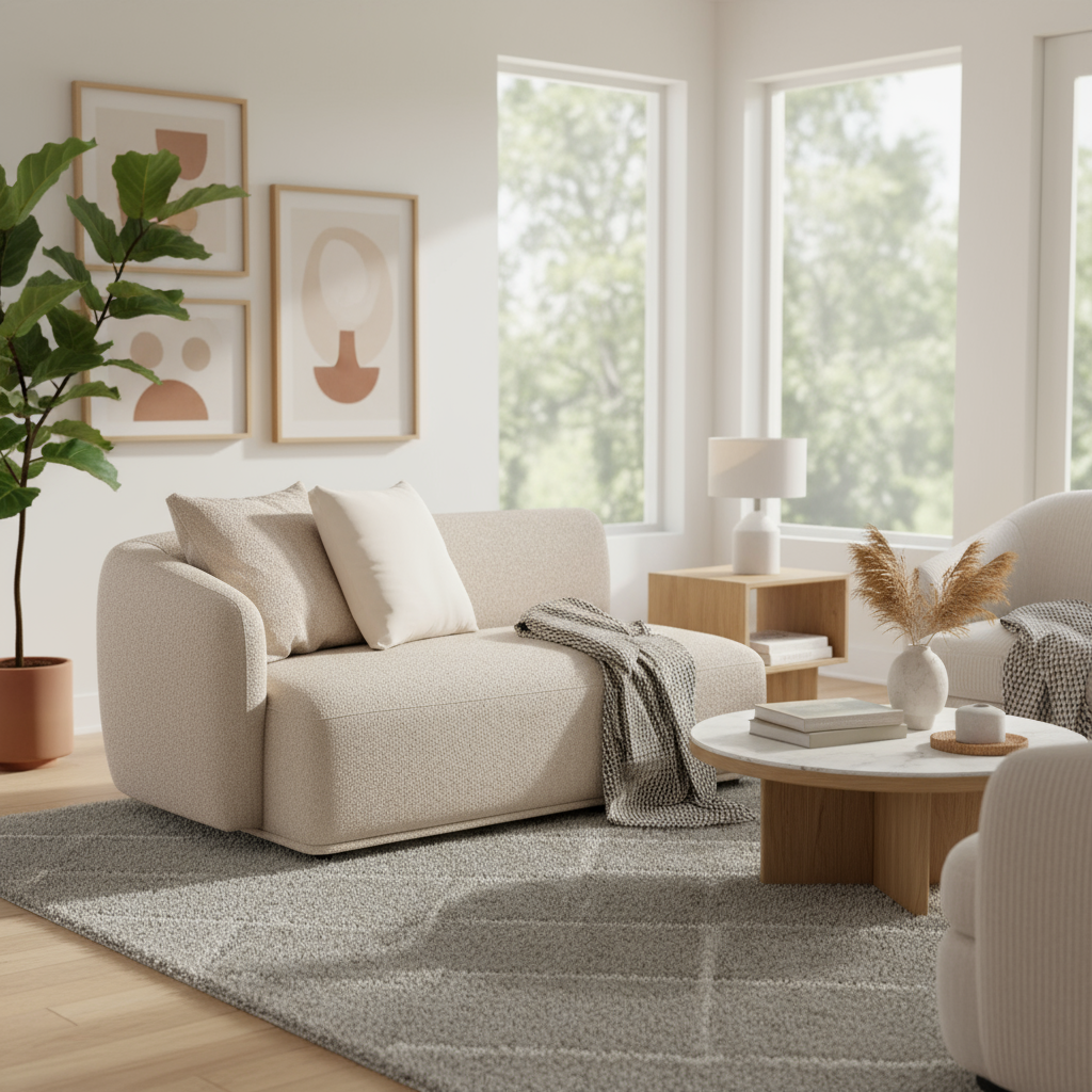 Sylvie 59" Cream Boucle Arm Loveseat