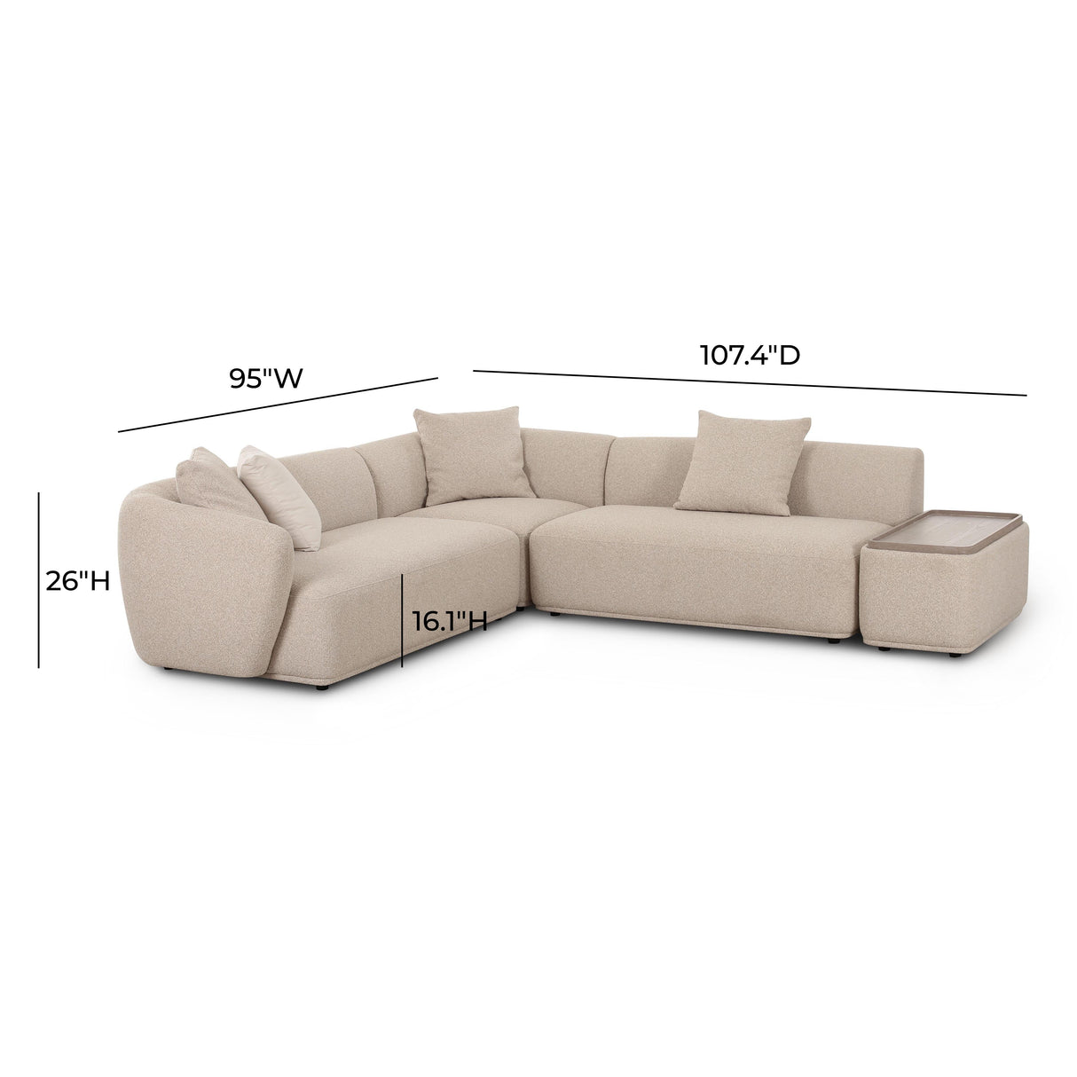 Sylvie 4-Piece Cream Boucle Chaise Sectional