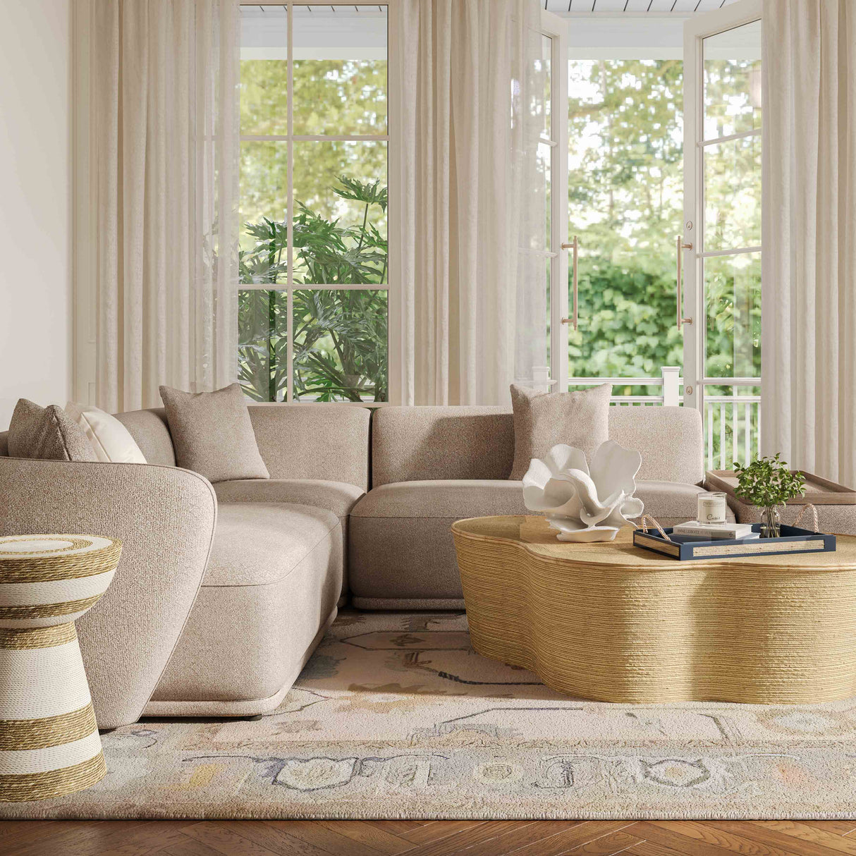 Sylvie 4-Piece Cream Boucle Chaise Sectional