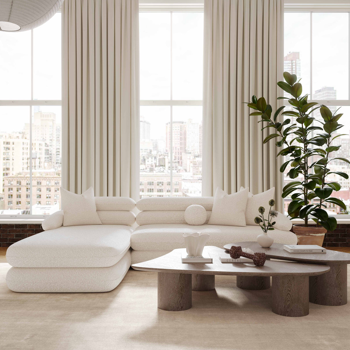 Lulu 2-Piece Cream Boucle L-Shaped Sectional