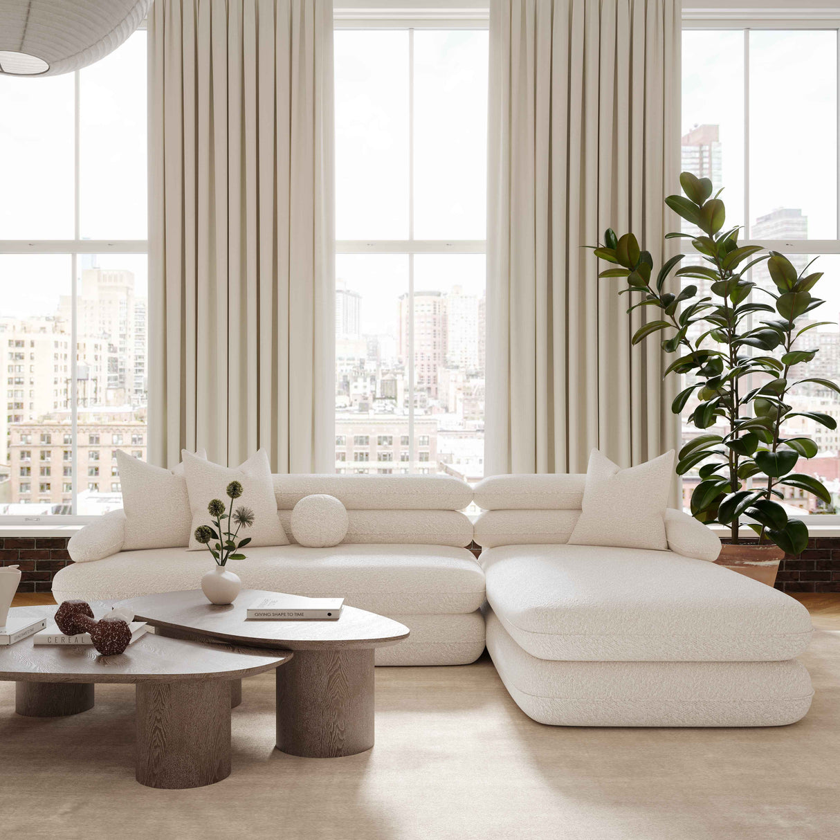 Lulu 2-Piece Cream Boucle L-Shaped Sectional