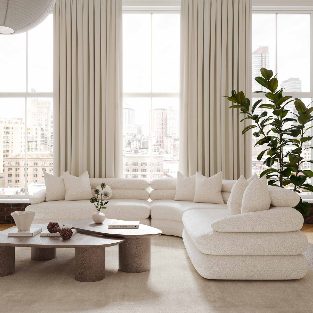 Lulu 3-Piece Cream Boucle Modular Curved L-Sectional