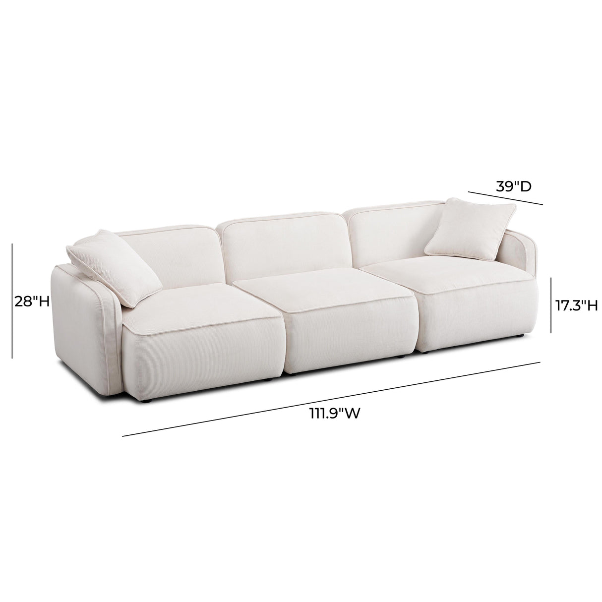 Travie 112" Performance Corduroy Velvet Modular Sofa