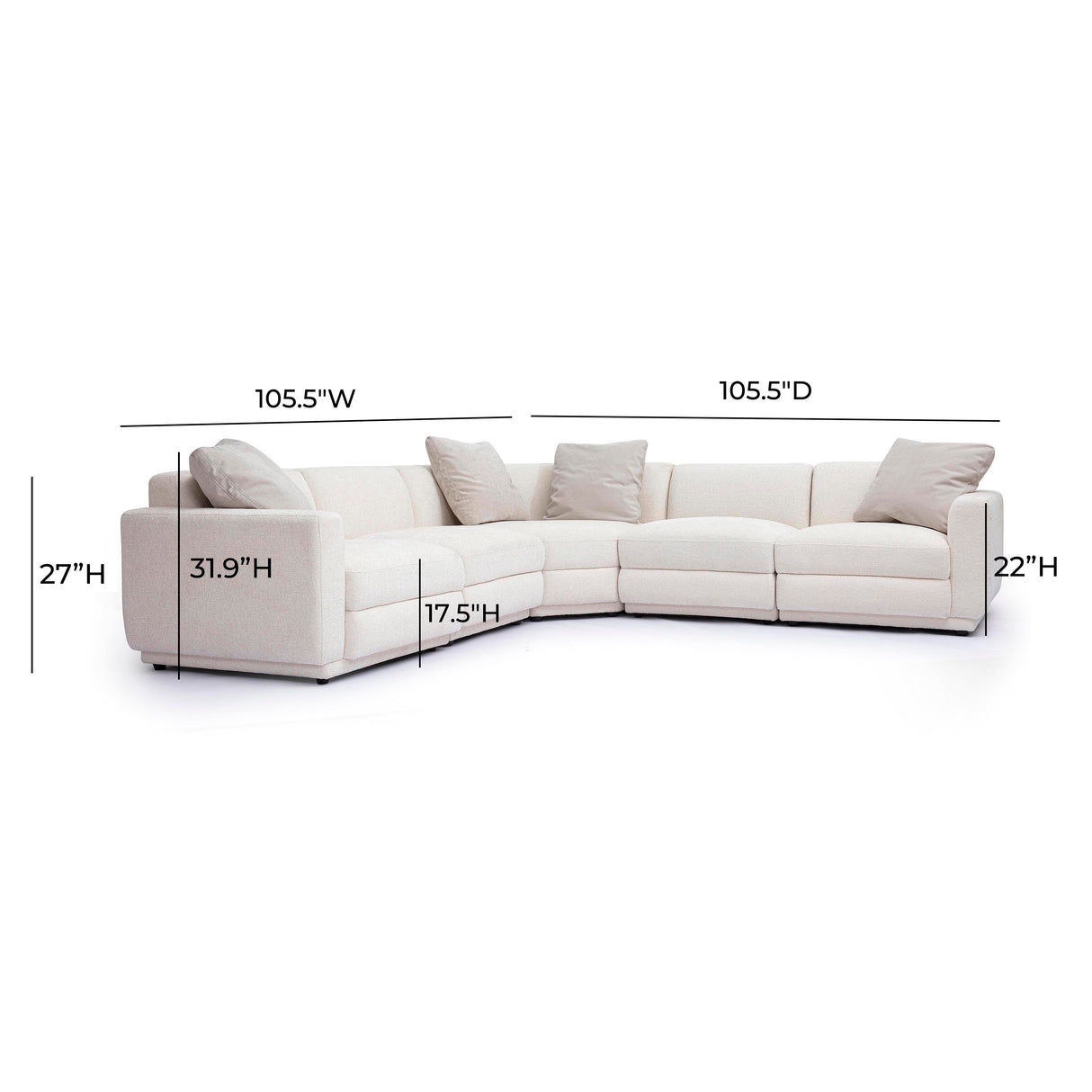 Perry 5-Piece Cream Chenille Modular L-Sectional
