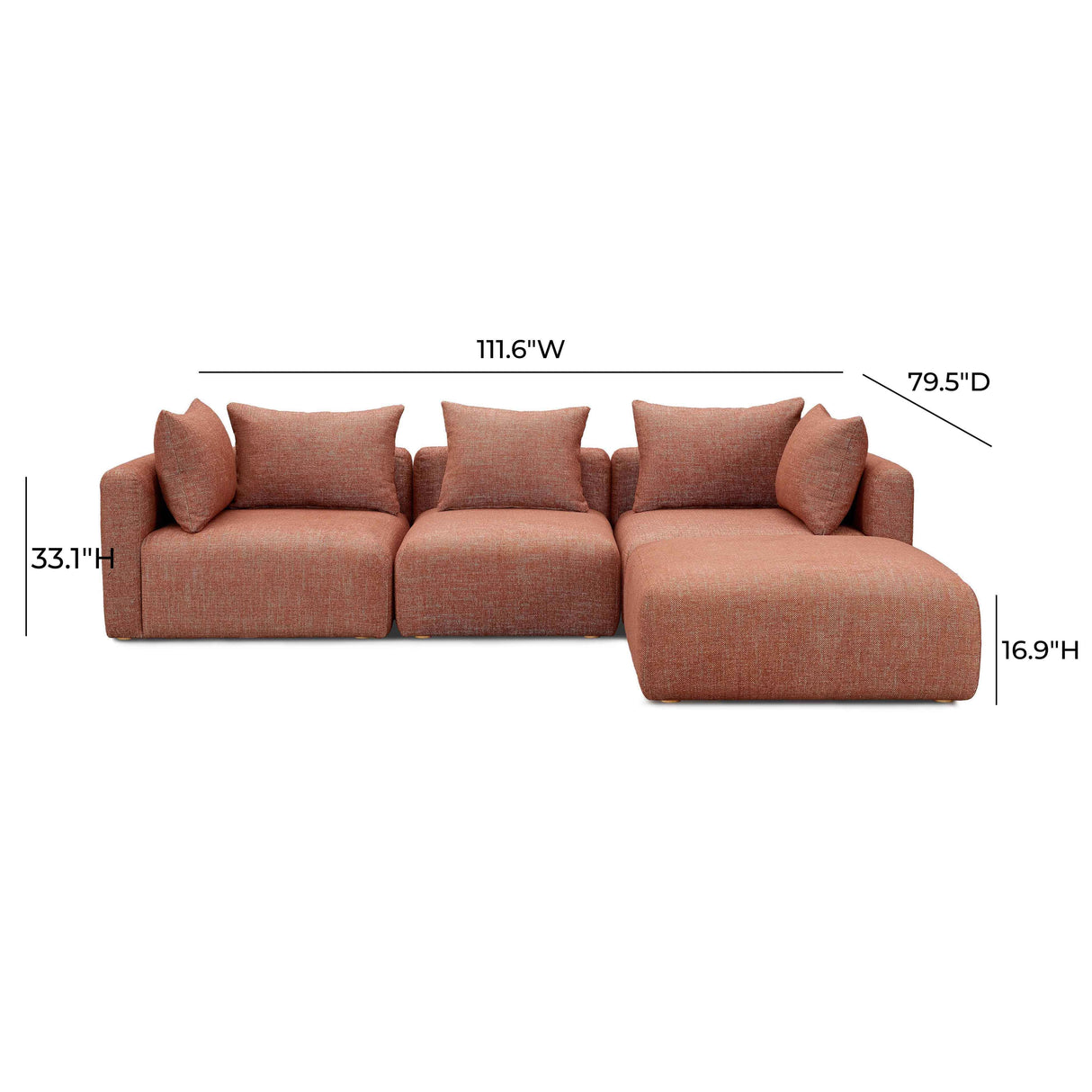 Hangover 4-Piece Heavy Textured Fabric Modular Sectional