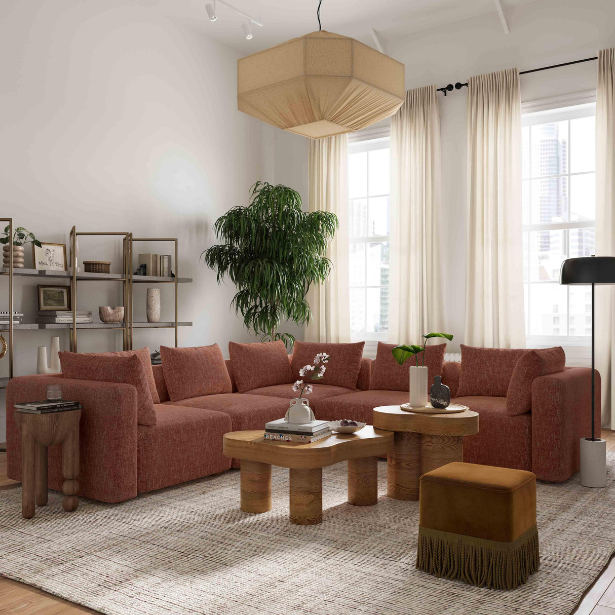 Hangover 5-Piece Textured Fabric Modular L-Sectional