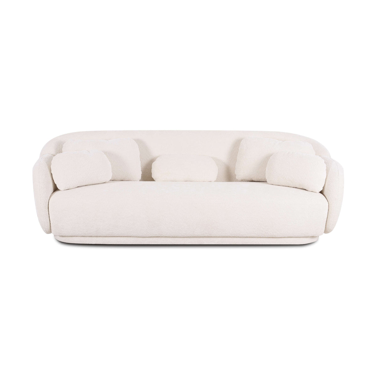 Side Angle Highlighting Bolster Cushion Placement on Misty Curved Sofa