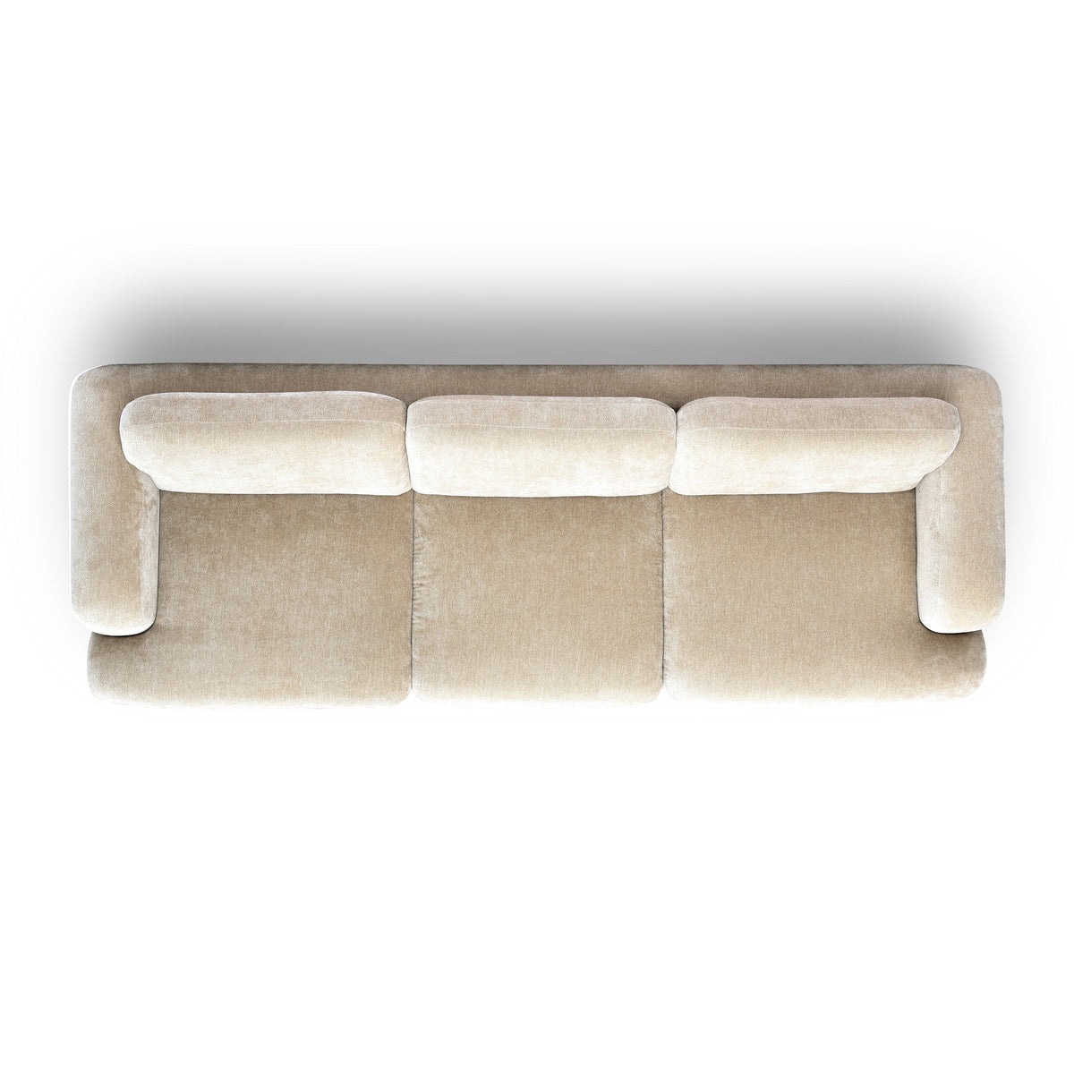 Close-up view of rounded track arm and durable stitching on Halsey Sofa