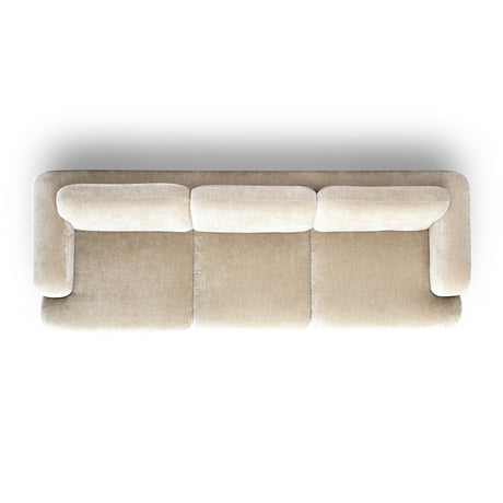Close-up view of rounded track arm and durable stitching on Halsey Sofa
