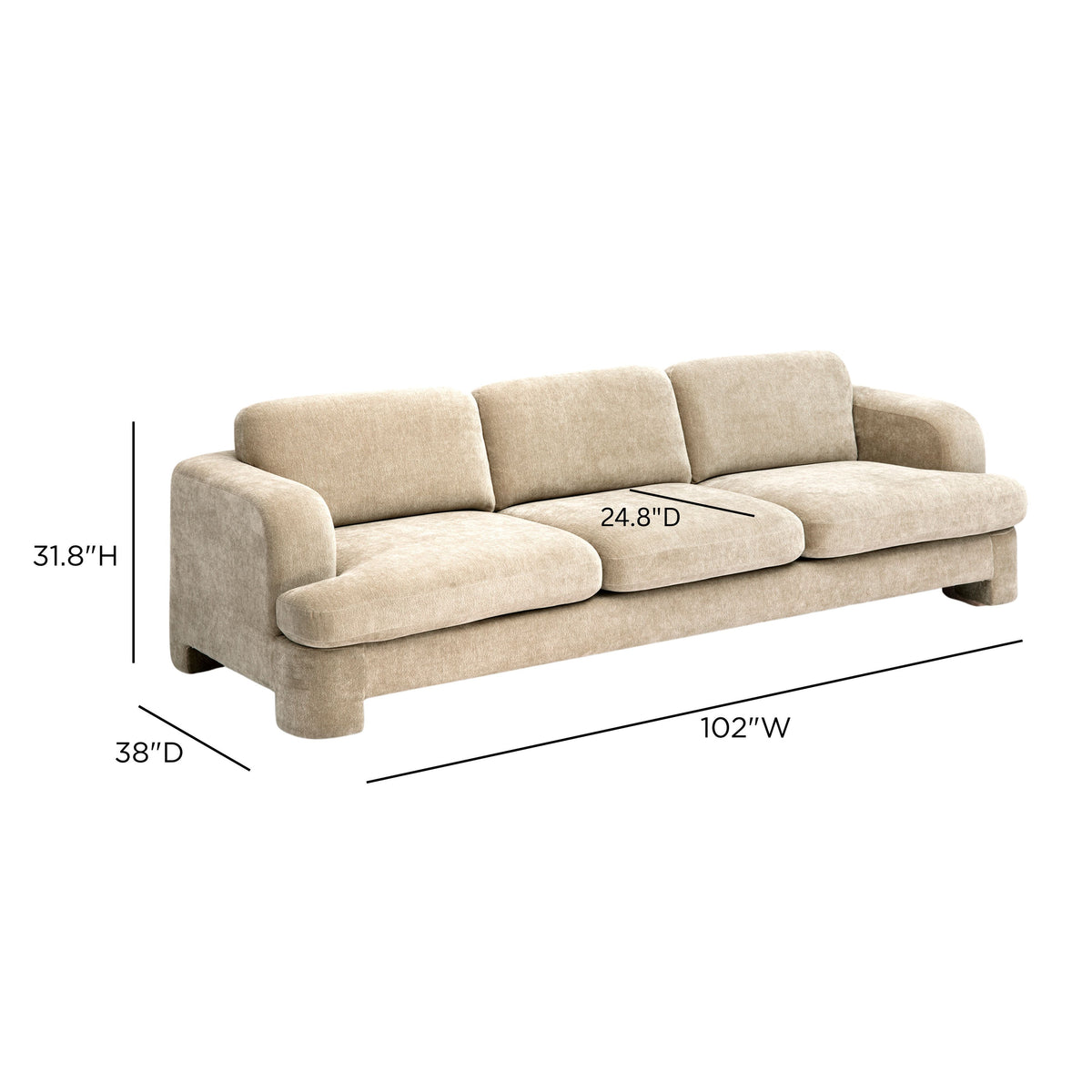 Halsey Textured Fabric Sofa overhead seat cushion depth view