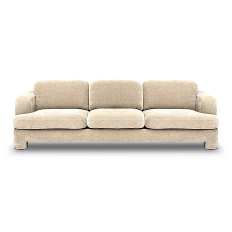 Halsey Textured Fabric Sofa front view with rounded arms and tonal upholstery