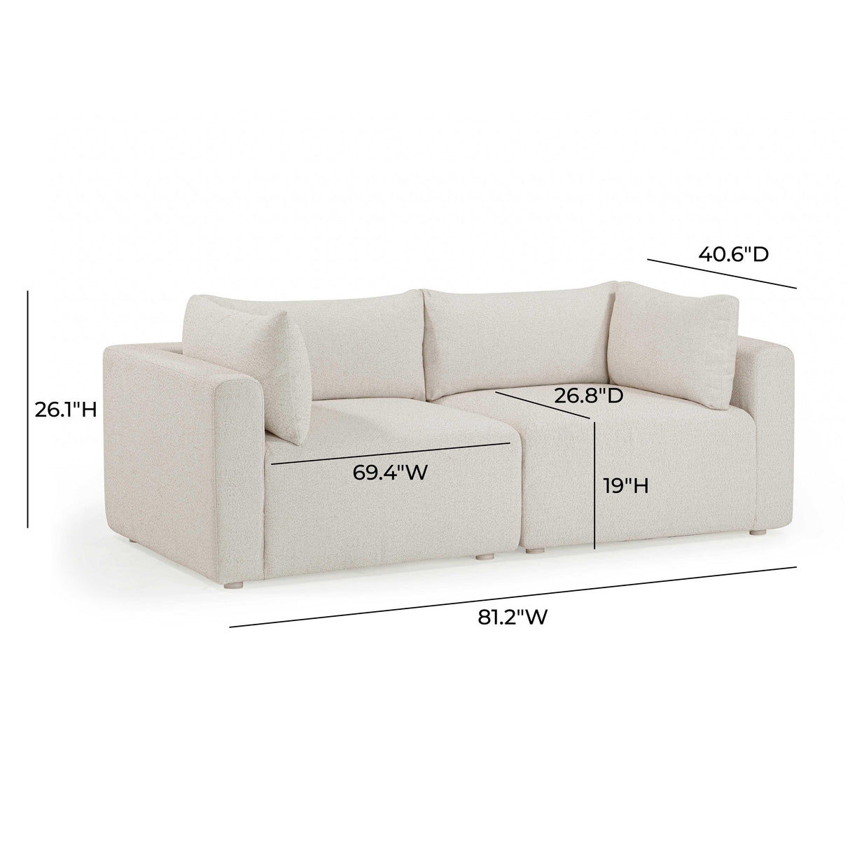 Hangover 81" Cream Outdoor Modular Loveseat
