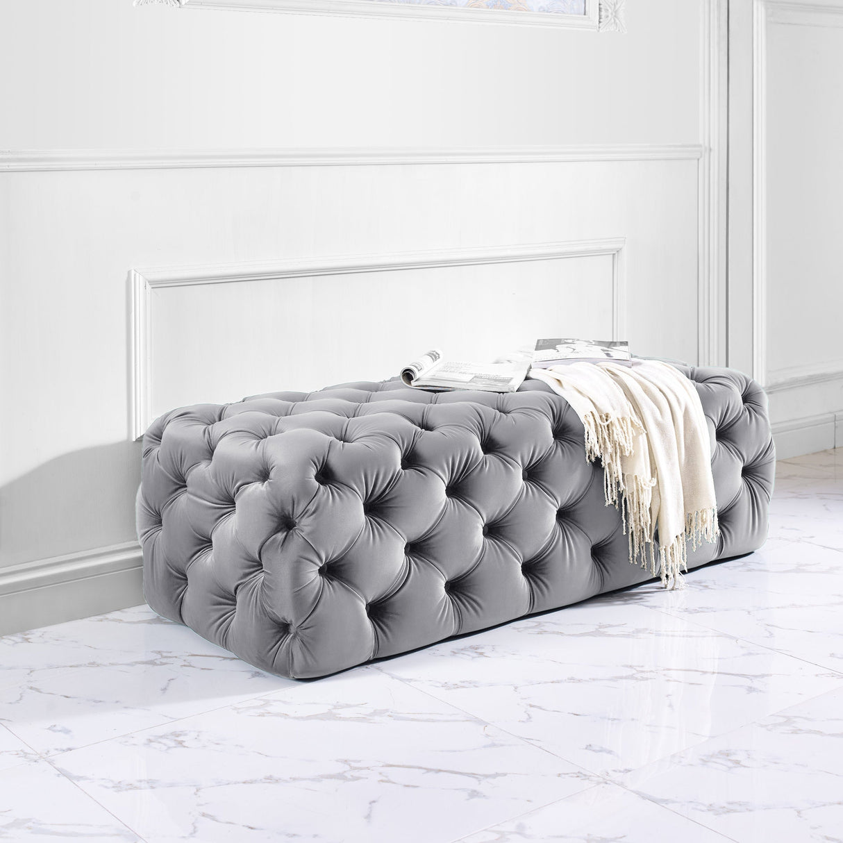 Kaylee 49" Velvet Ottoman