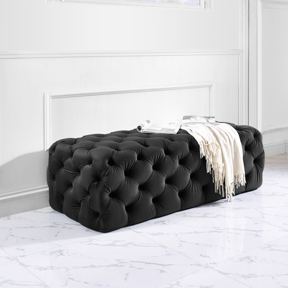 Kaylee 49" Velvet Ottoman