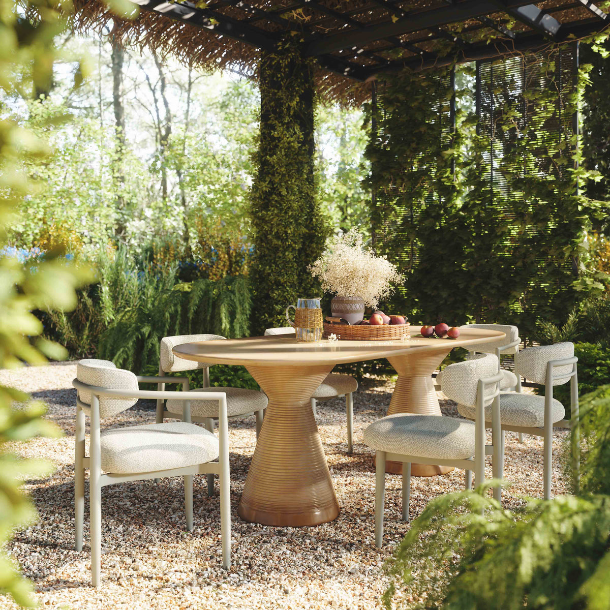 Annika Textured Contract-Grade Fabric Outdoor Dining Arm Chair - View 2